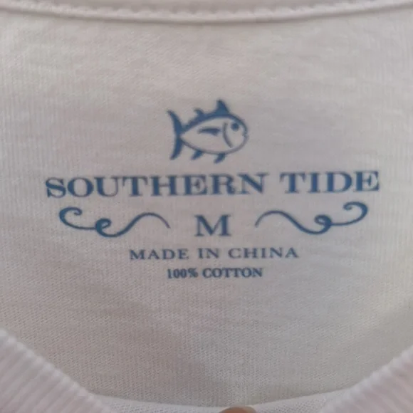 Southern Tide The Skipjack Long Sleeve Tee in Bright White/Carolina Blue, Size M - Picture 4 of 12